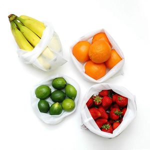 Herbruikbare Eco Boodschappentas Voor Fruit Groenten Supermarkt Shopper Tassen Wit Opvouwbaar Opvouwbare Shopper Mesh Netto Zak Pouch Purse