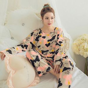 Herfst Gedrukt Lange Mouwen Leuke Nachtkleding Vrouwen Pyjama Set Lente Casual Homewear Vrouwelijke Pyjama