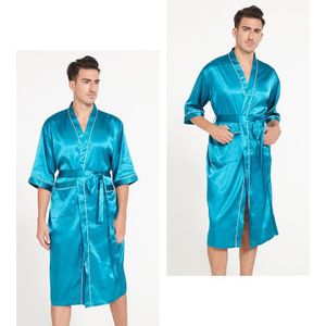 Zomer Zijdeachtig Satijn Gewaad Nachtjapon Voor Mannelijke Helft Mouw Thuis Kleding Heren Lange Effen Kimono Badjas Gown Casual Nachtkleding