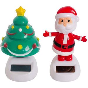 2X Solar Kerst Speelgoed Dansen Beeldjes Kerstboom & Kerstman Voor Thuis Auto Raamdecoratie Kinderen Solar Toys