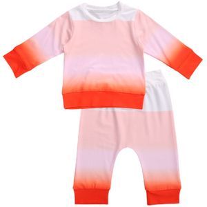 Gradiënt Kleur Kinderen Dragen Set, peuter Baby Meisjes Met Lange Mouwen O-hals Tops + Lange Broek Met Elastische Taille Voor Lente, Herfst