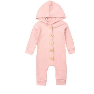 Herfst Winter Pasgeboren Baby Meisje Jongen Lange Mouw Pit Streep Katoen Hooded Rompertjes Jumpsuit Solid Kleding Wijn Rood Roze Wit