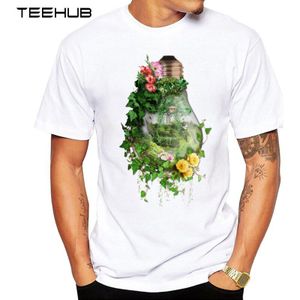 TEEHUB mannen Mode Bloem Lamp Gedrukt T-Shirt Korte Mouwen Novelty O-hals Tops Cool Tee