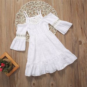 Peuter Kids Baby Meisje Zomer Jurk Off Shoulder White Lace Jurk Prinses Meisjes Flare Mouw Jurk Kinderen Meisje Kleding 2-7Y