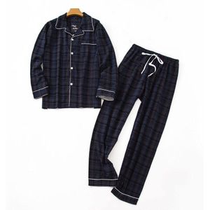 Lente Herfst Pijamas Mannen Casual Plaid Pyjama Sets Mannelijke 100% Katoen Nachtkleding Pak Turn-Down Kraag Lange Mouw &amp; Broek