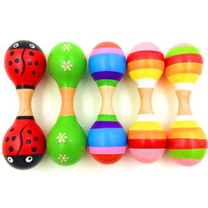 Dubbele Hoofd Kleurrijke Houten Maracas Baby Kind Muziekinstrument Rammelaar Shaker Voor Party Speelgoed
