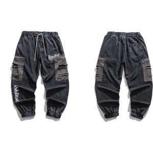 Gonthwid Cargo Joggers Harem Denim Broek Streetwear Hip Hop Rits Zakken Kleurblok Patchwork Baggy Jeans Harajuku Broek