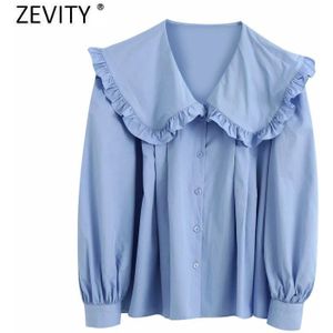 Zevity Vrouwen Sweet Plooi Ruches Turn Down Kraag Kiel Blouse Shirts Vrouwen Kantoor Breasted Roupas Chic Chemise Tops LS7181