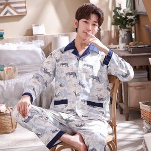 Herfst Lente Lange Mouw Man Pyjama Sets 100% Katoen Print Pyjama Mannen Casual Nachtkleding Homewear Plus Size Xxxl Pijama