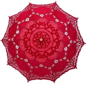 Kant Parasol Paraplu Vintage Bruids Paraplu Voor Bruidsmeisjes Wit Rood Roze Katoen Houten Handvat Decoratie Paraplu