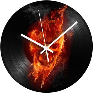 Fire Skull Vintage Record Klok Vinyl 12 ''Circulaire Stille Mechanisme Digitale Wandklokken voor Kinderkamer Home Decoration