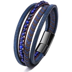 Zg Lederen Lave Steen Armband Mannen Rvs Magnetische Gesp Kralen Armband Sieraden Armband Mannen Mode