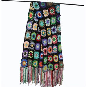 Hand made sjaals Vrouwen Kwastje Sjaal Wraps 200*27cm Grote Gehaakte Bloem sjaals herfst winter Handgemaakte deken sjaal