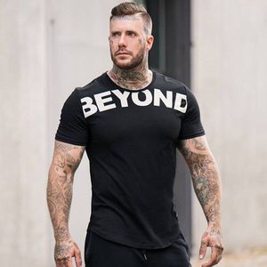 Mannen Running Tight Korte T-shirt Compressie Katoenen T-shirt Mannelijke Gym Shirt Print Fitness Bodybuilding Jogging Tees Tops