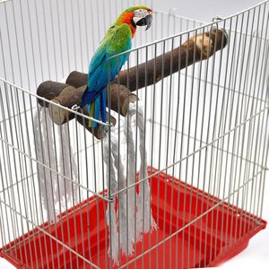 Creatieve Vogel Papegaai Houten Riem Katoenen Touw Hanger Rack Speelgoed Log Met Lederen Neergestreken Vogel Kooi Huisdier