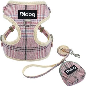 Mesh Nylon Dog Harness En Leash Met Snack Tas Plaid Honden Kat Vest Harnas Huisdier Wandelen Lead Riemen Riem Voor kleine Honden Katten