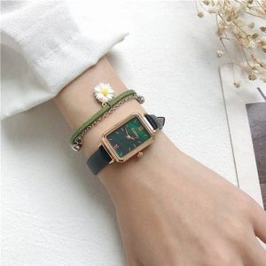 Rechthoek Vrouwen Horloges Elegante Ladeis Quartz Horloges Ulzzang Luxe Zwart Groen Vrouwelijke Horloge Leer Klok