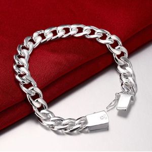 925 Zilveren sieraden zilveren set bruiloft set casual 10mm zijketen vierkante gesp mannen armband & ketting zilver 2 set CS101