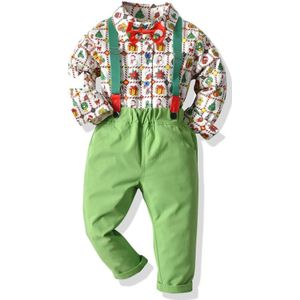Baby Jongens Sets Lange Mouw Kerst Print Shirt Met Strikje + Bretels Broek Jongens Peuter Gentleman Kleding Set