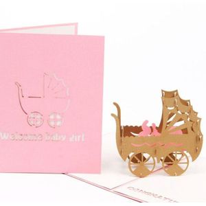 Handgemaakte Papier Kunst Blanco Wenskaarten Decoratie 3D Creatieve Patroon Baby In Kinderwagen Kaart Pop Up Verjaardag Kaart Baby