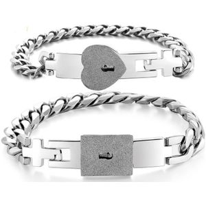 2 Stuks Silver Tone Rvs Minnaar Hart Liefde Slot Armband Met Slot Sleutel Armbanden Kit Paar