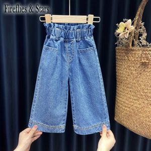 Lente Herfst Meisjes Jeans Kindje Denim Broek Kinderen Broek Kinderen Bodems Mode Wijde Pijpen Pockete Patch Bud Taille 1 Te 7 Jr