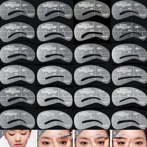 24 stuks Pro Herbruikbare Wenkbrauw Stencil Set Eye Brow DIY Tekening Gids Styling Vormgeven Grooming Template Card Make-Up Schoonheid kit