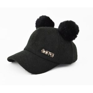 Winter Lente Kinderen Baseball Cap Effen Kleur Zonnehoed Met Dubbele Pompom Outdoor Warme Meisjes Zonnehoed