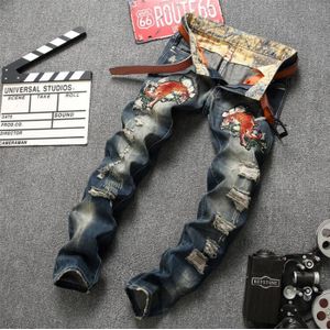 Us/Eu Stijl Mannen Tijger Borduurwerk En Ripped Jeans Voor Mannen Jeans Persoonlijkheid Size 29-38 #0792