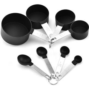 8Pcs Stapelbaar Maatbekers En Lepels Set Geëtst Gemarkeerd Bakken Koken Afneembare Ring Holder Kitchen Tools Koffie Theelepel