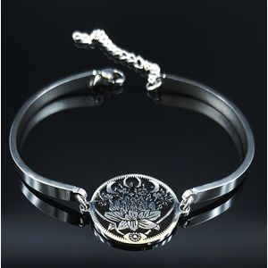 Mode Bloem Van Leven Rvs Armband Voor Vrouwen Kraal Zilver Kleur Armband Sieraden Acero Inoxidable B18353