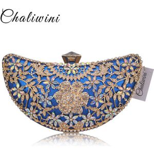 Bridal Metal Clutch Bloemen Tas Vrouwen Crystal Gold Avondtasje Wedding Party Handtassen Portemonnee Dame Diamant Strass Koppelingen