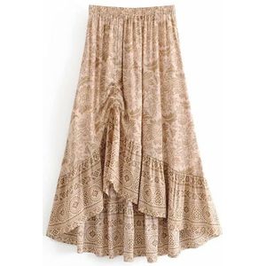 Vintage Chic Vrouwen Geel Bohemian Bloemen Gedrukt Lange A-lijn Rok Hoge Elastische Taille Geel Katoen Maxi Rokken Femme A698