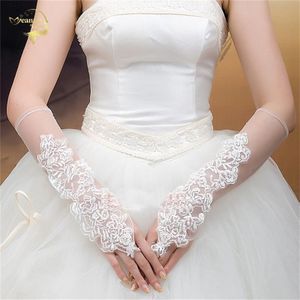 Luxe Lvory Lace Princess Bridal Handschoenen Mode Vrouwelijke Lange Trouwjurken Handschoenen G012