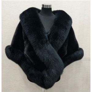 Grote Bridal Faux Fur Wraps Winter Bruiloft Jas Warm sjaals Bovenkleding Wit Zwart Blauw Schouderophalen Vrouwen Jas Prom maat 165*55 cm