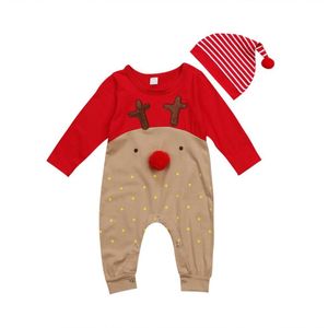 2 Stuks Pasgeboren Baby Baby Jongens Meisje Kerst Xmas Kleding Romper Hoed Outfit Kostuum Peuter Cartoon Kids Kleding Sets