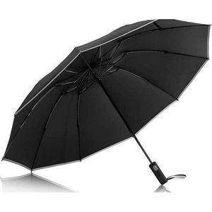 Wind Slip Automatische Paraplu Regen Vrouwen Mannen Reverse Zwarte Coating 3Fold Reflecterende Strepen Business Umbrella10K Grote Parasol