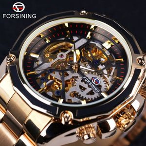 Forsining Horloge + Band Set Combinatie Mechanische Mode Jurk Heren Top Brand Luxe Rvs Automatische Skeleton Horloges