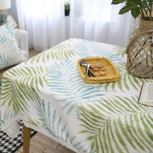 Amerikaanse Land Stijl Verse Groene Bladeren Gedrukt Tafelkleed Katoen Salontafel Cover Hulsel Rectangulaire Tafelkleed