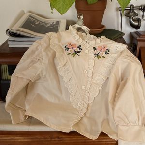 1379C Girl Shirt 2022 Spring Korean Children&#39;s Clothes Auricularia Lace Embroidered Cute Girls Shirt 2-7Year Kid&#39;s Top