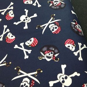 Katoen Spandex Pirate Skull Crossbones Halloween Marineblauw Zwart Gedrukt Stof Elastische Patchwork Doek Jurk Home Decor Viaphil