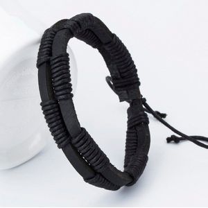 Mode Charme Lederen heren Armbanden Populaire Lichtmetalen Bangles Moed DIY Weave Wrap Armbanden Zwarte kleur!