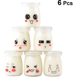 6 Stuks 100Ml Pudding Fles Leuke Gezicht Hittebestendig Glas Jelly Jar Yoghurt Containers Melk Cup Voor Huis dessert Shop Restaurant