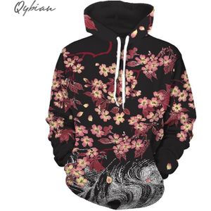 Hip hop Japanse stijl kersenbloesems Mens 3d Print Sweatshirt Unisex Kleding Cap Hoody Casual Truien Streetwear