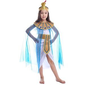 Mode meisje Egyptische Koningin Cleopatra kinderen Geschiedenis Thema Blauw Prinses Cosplay Halloween Maskerade Feestjurk Kostuum