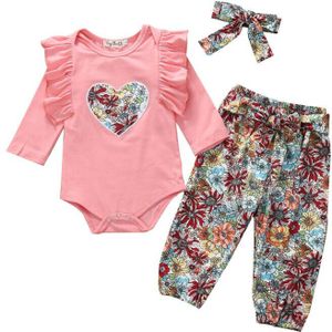 Pasgeboren Baby Meisjes Kleding Sets 3Pcs Bloemenprint Outfits Set Kid Franje Romper Broek Hoofdband 0-18M