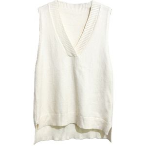 Vrouwen Sexy V-hals Gebreide Mouwloze Vest Effen Kleur Hoge Lage Asymmetrische Trui Casual Loose Trui Jumper Tank Top