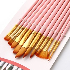 12/24Pcs Nylon Hair Wooden Handle Watercolor Art Paint Brush Pen Set for Learning Oil Acrylic Painting Supplies