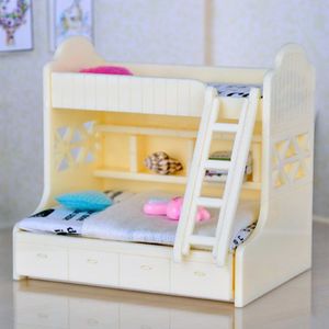 1/12 Poppenhuis Miniatuur Meubels Stapelbed Dubbel Stapelbed Kinderen Slaapkamer Dollhous Kinderen Met Accessoires Witte Kleur