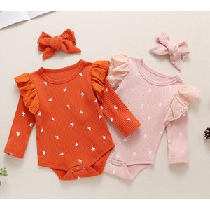 Baby Romper Baby Ronde Hals Lange Mouw Bodysuit En Hoofddeksels Twee Stuk Pak Voor Peuter Jongens Meisjes